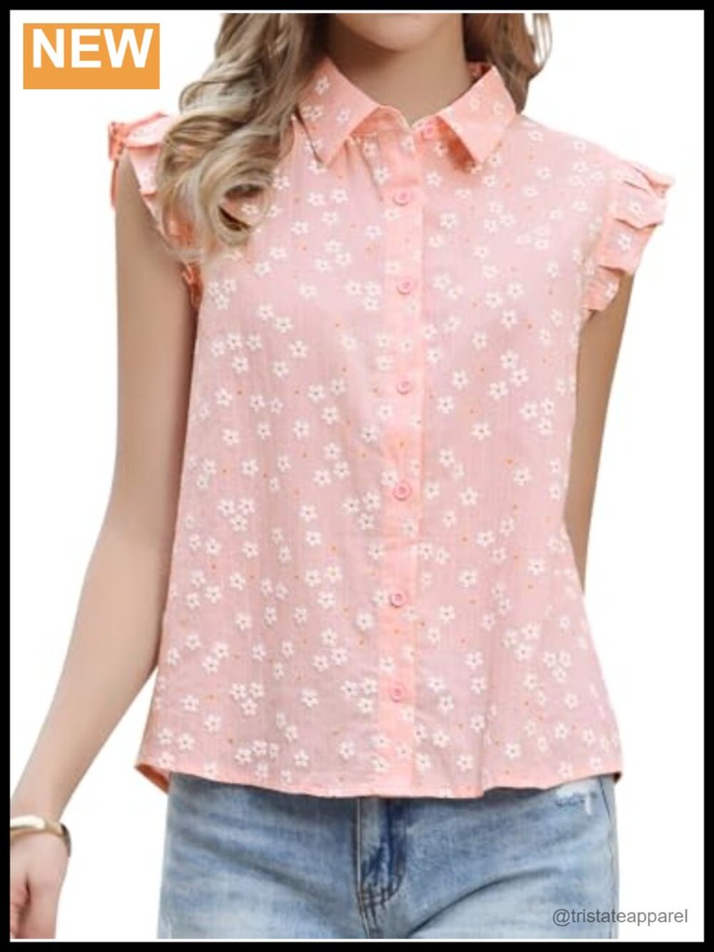 Women's Floral Ruffle Cap Sleeve Button Down Blouse Cotton Casual Summer Top